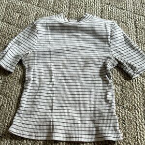 Brown and white mock neck crop top